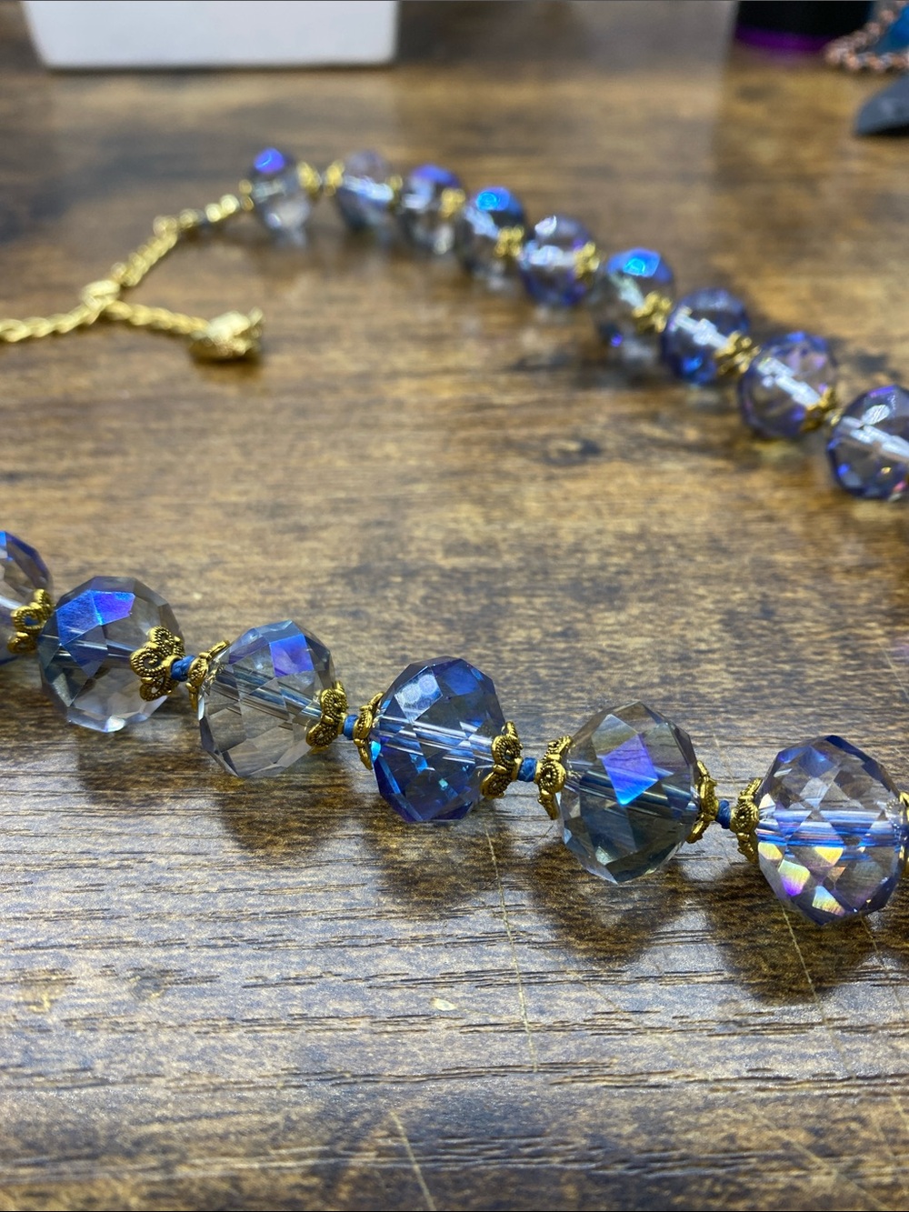 Clear Blue AB faceted. 16 mm hand knotted  20 inch necklace Aprilsplace - Picture 5 of 10